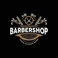 Barbershop Logo, Scissors Vector, Retro Vintage Minimalist Typography Ornament Design vector