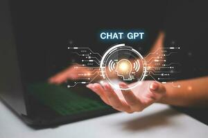ChatGPT Chat with AI or Artificial Intelligence using an artificial intelligence chatbot developed by OpenAI. photo