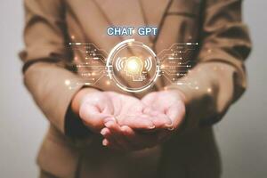 ChatGPT Chat with AI or Artificial Intelligence using an artificial intelligence chatbot developed by OpenAI. photo