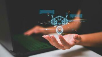 Chatbot are assistant conversation for provide access to data growth of business in online network, Robot application and global connection, AI, Artificial intelligence. photo