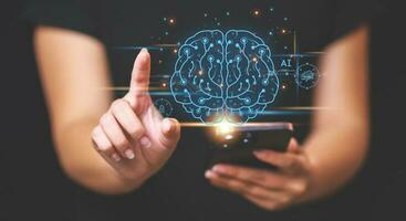 Brain of AI, Symbolic, Machine learning, artificial intelligence of futuristic technology. AI network of brain on business analysis, innovative and business growth development. photo