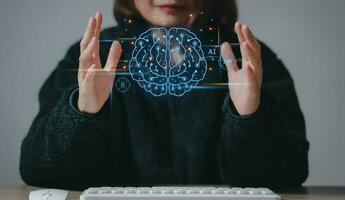Brain of AI, Symbolic, Machine learning, artificial intelligence of futuristic technology. AI network of brain on business analysis, innovative and business growth development. photo