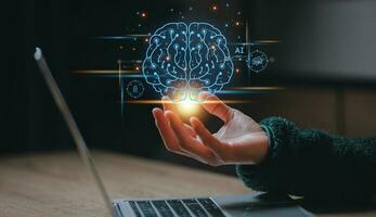 Brain of AI, Symbolic, Machine learning, artificial intelligence of futuristic technology. AI network of brain on business analysis, innovative and business growth development. photo