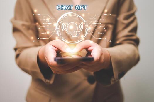 ChatGPT Chat with AI or Artificial Intelligence using an artificial intelligence chatbot developed by OpenAI. photo