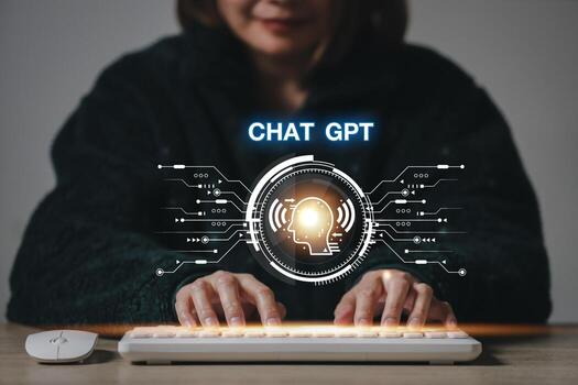 ChatGPT Chat with AI or Artificial Intelligence using an artificial intelligence chatbot developed by OpenAI. photo