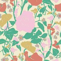 Vector flower and leaf illustration motif seamless repeat pattern