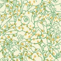 Vector flower line art with polka dots illustration seamless repeat pattern