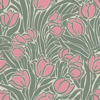 Vector tulip floral illustration seamless repeat pattern fabric and surface design digital artwork