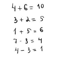 Solve examples. Mathematical examples. Addition and subtraction. School template, poster for mathematics. Vector