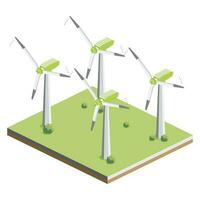 Wind Turbines Farm. Isometric Power Generator. Clean Eneergy. vector