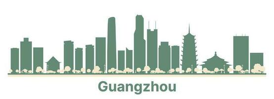 Abstract Guangzhou China City Skyline with Color Buildings. vector