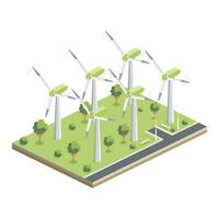 Wind Turbines Farm. Isometric Power Generator. Clean Eneergy. vector