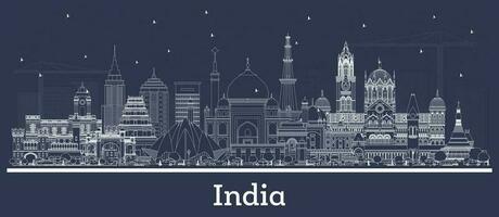 Outline India City Skyline with White Buildings. Delhi. Mumbai, Bangalore, Chennai. vector