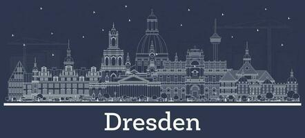 Outline Dresden Germany City Skyline with White Buildings. vector