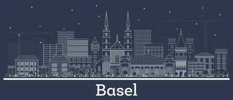 Outline Basel Switzerland City Skyline with White Buildings. vector