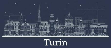 Outline Turin Italy City Skyline with White Buildings. Turin Cityscape with Landmarks. vector