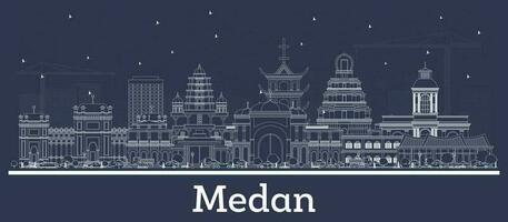 Outline Medan Indonesia City Skyline with White Buildings. vector