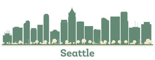 Abstract Seattle City Skyline with Color Buildings. vector