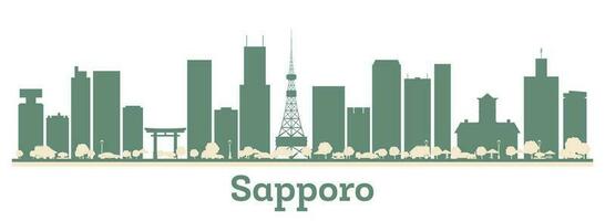 Abstract Sapporo Japan City Skyline with Color Buildings. vector