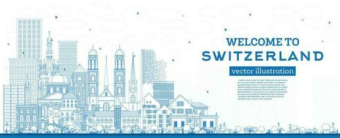 Welcome to Switzerland. Outline City Skyline with Blue Buildings. Switzerland Cityscape with Landmarks. vector