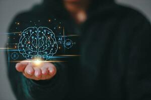 Brain of AI, Symbolic, Machine learning, artificial intelligence of futuristic technology. AI network of brain on business analysis, innovative and business growth development. photo