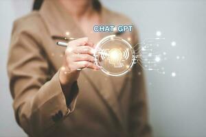 ChatGPT Chat with AI or Artificial Intelligence using an artificial intelligence chatbot developed by OpenAI. photo