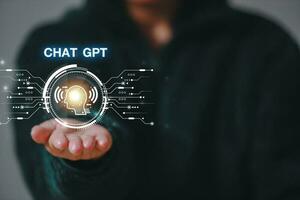 ChatGPT Chat with AI or Artificial Intelligence using an artificial intelligence chatbot developed by OpenAI. photo