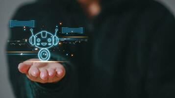 Chatbot are assistant conversation for provide access to data growth of business in online network, Robot application and global connection, AI, Artificial intelligence. photo