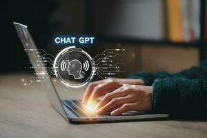 ChatGPT Chat with AI or Artificial Intelligence using an artificial intelligence chatbot developed by OpenAI. photo