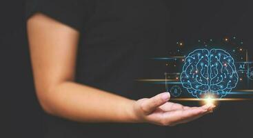 Brain of AI, Symbolic, Machine learning, artificial intelligence of futuristic technology. AI network of brain on business analysis, innovative and business growth development. photo