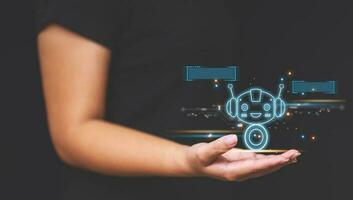 Chatbot are assistant conversation for provide access to data growth of business in online network, Robot application and global connection, AI, Artificial intelligence. photo