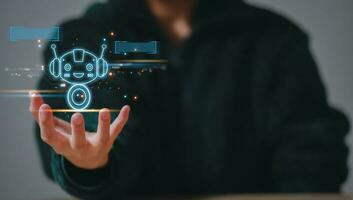 Chatbot are assistant conversation for provide access to data growth of business in online network, Robot application and global connection, AI, Artificial intelligence. photo