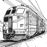 Vector line art train in motion. Train Line Drawing Clip Art.