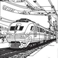 Vector line art train in motion. Train Line Drawing Clip Art.