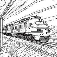 Vector line art train in motion. Train Line Drawing Clip Art.