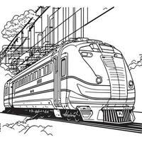 Vector line art train in motion. Train Line Drawing Clip Art.