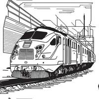 Vector line art train in motion. Train Line Drawing Clip Art.