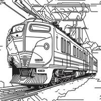 Vector line art train in motion. Train Line Drawing Clip Art.