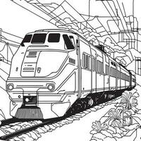 Vector line art train in motion. Train Line Drawing Clip Art.