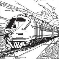 Vector line art train in motion. Train Line Drawing Clip Art.