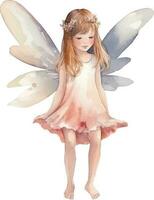 little fairy cartoon watercolor illustration vector