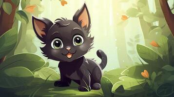 Illustration of a cute cat in the forest, a cute animal, generated by AI photo