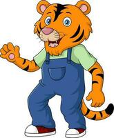 Cute tiger cartoon in clothes waving hand vector