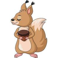 Cute squirrel cartoon holding a nut vector