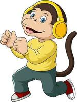 Cute monkey cartoon in clothes and headphones vector