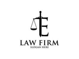 Law Firm with Letter E Logo, Lawyer logo with creative law element vector