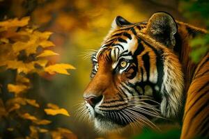 A focused photo of a Bengal tiger, staring at the beauty of nature, generated by AI