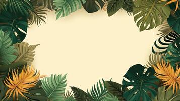 Summer tropical background with leaves and space, generated by AI photo