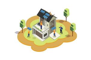 Modern isometric home service solar panel installation team. Suitable for Diagrams, Game Asset, And Other asset vector