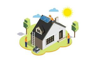 Modern isometric home service solar panel installation team. Suitable for Diagrams, Game Asset, And Other asset vector